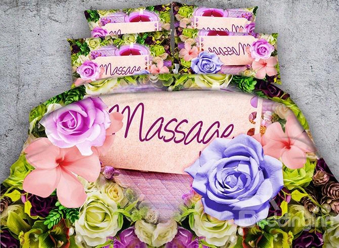 3d Colorful Rose And Jewel Printed Cotton 4-piece Bedding Sets/duvet Covers