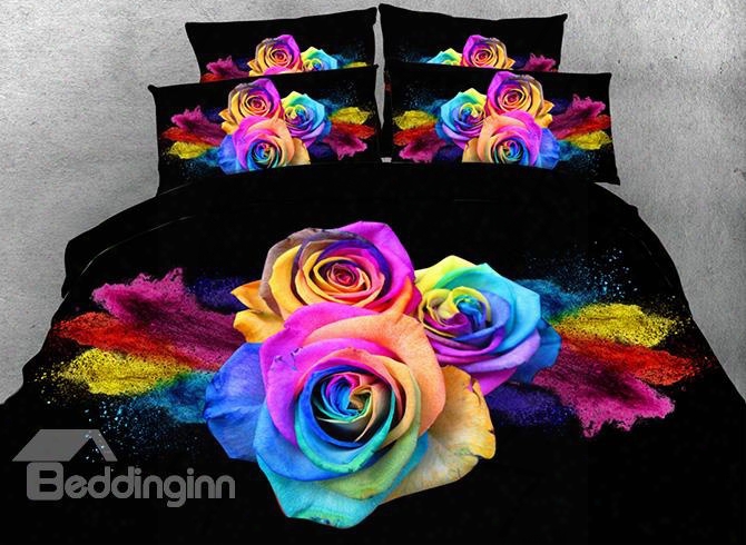 3d Colorful Roses Printed Cotton 4-piece Bedding Sets/duvet Covers