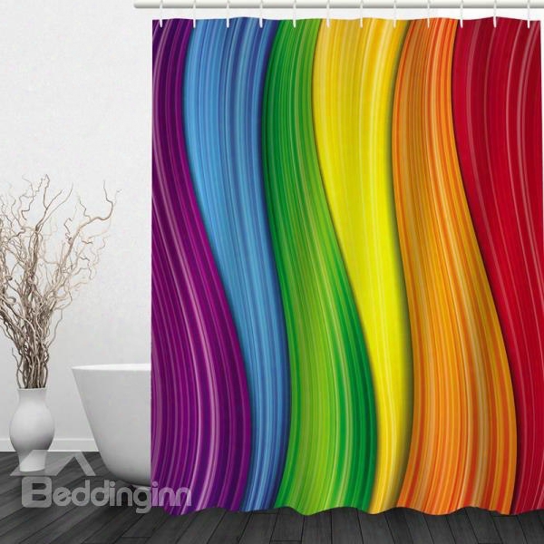 3d Colorful Wave Stripes Polyester Bathroom Shower Curtain