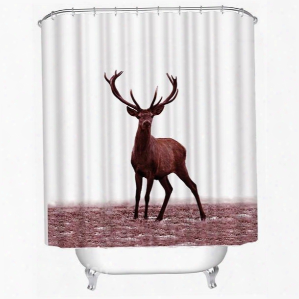 3d Deer Printed Polyester White Bathroom Shower Curtain