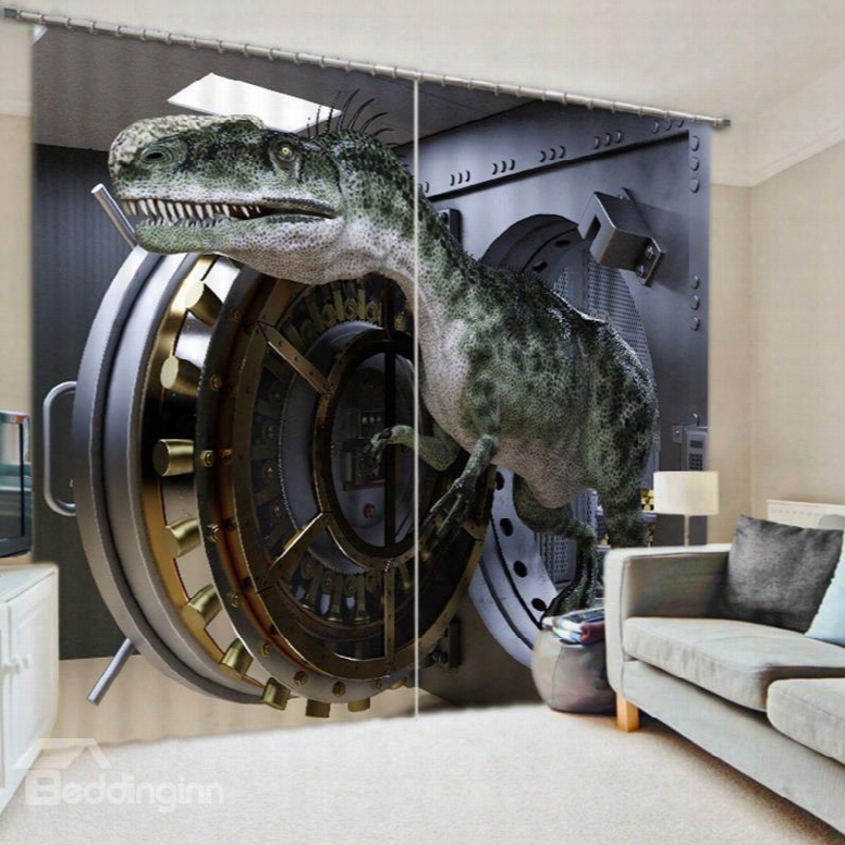 3d Dinosaur Printed Amazing Scenery Thick Polyester Decoratuve And Blacokout Curtain