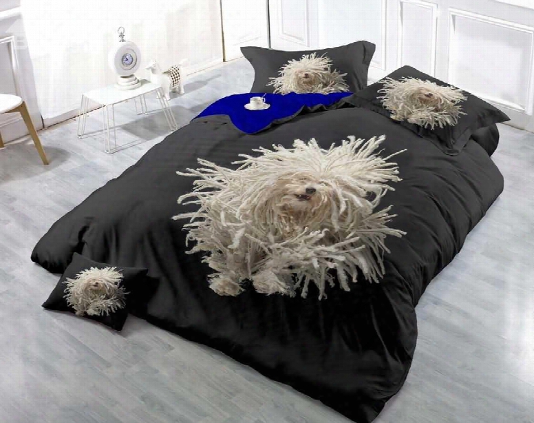 3d Disordered White Fur Dog Printed Luxury Cotton 4-piece Bedding Sets/duvet Cover