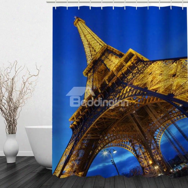 3d Eiffel Tower At Night Printed Bathroom Shower Curtain