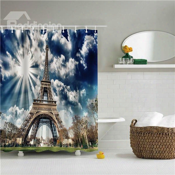 3d Eiffel Tower Printed Polyester Bathroom Shower Curtain