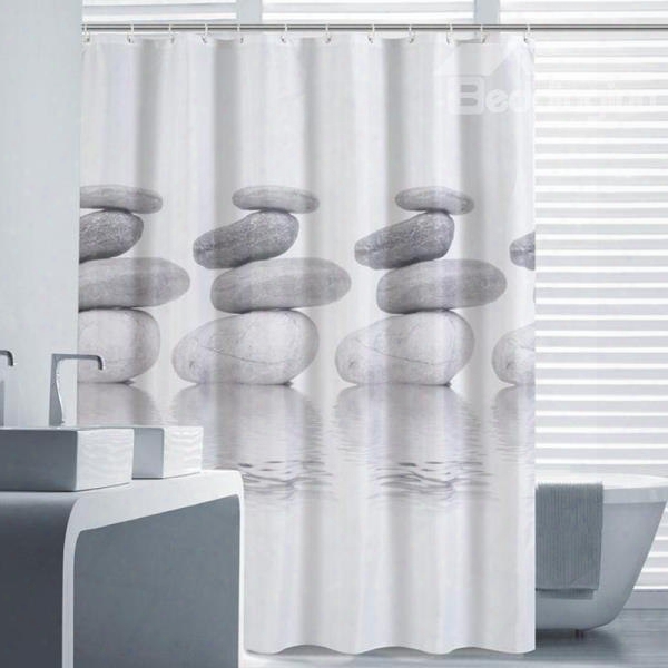 3d Folded Stones Printed Polyester Gray Bathroom Shower Curtain