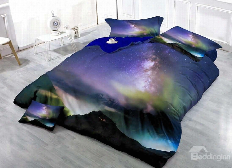 3d Galaxy And Mountain Printed Cotton 4-piece Bedding Sets/duvet Covers