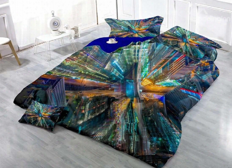 3d Metropolis Printed Cotton 4-piece Bedding Sets/duvet Covers