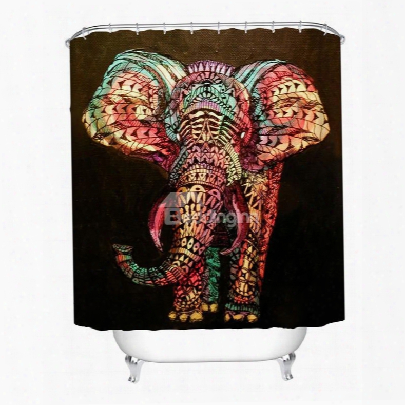 3d Mouldproof Colorful Elephant Printed Polyester Bathroom Shower Curtain