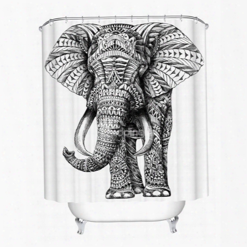 3d Mouldproof Elephant Printed Polyester Black And White Bathroom Shower Curtain