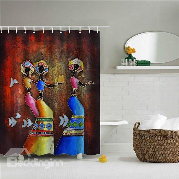 3d Oil Painting Dancing Woman Printed Polyester Bathroom Shower Curtain
