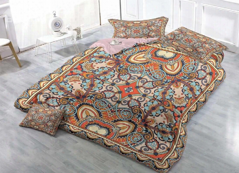 3d Ornamental Pattern Printed Cotton 4-piece Bedding Sets/duvet Covers