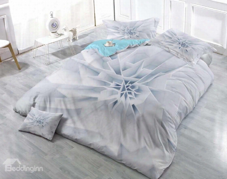 3d Pure White And Pale Gray Flower Printed Cotton 4-piece Bedding Sets