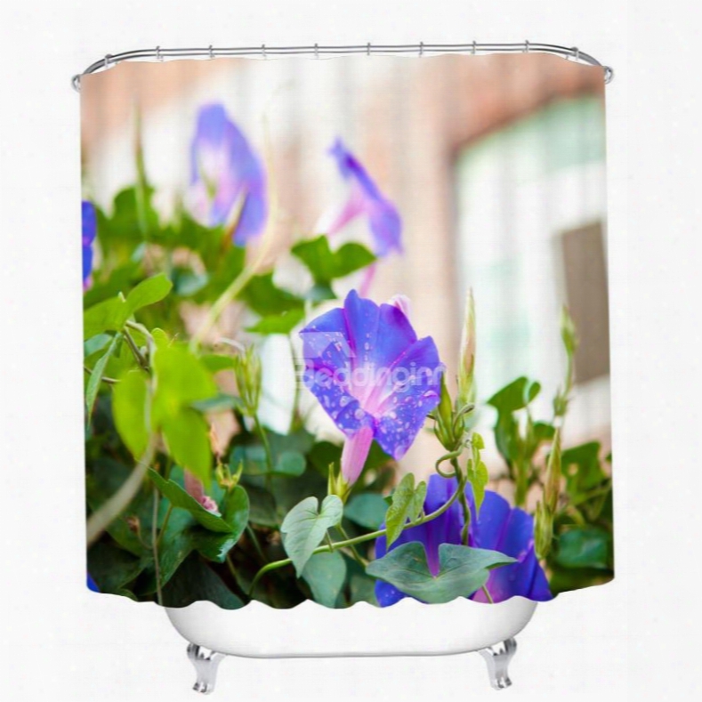 3d Purple Morning Glory Printed Polyester Shower Curtain