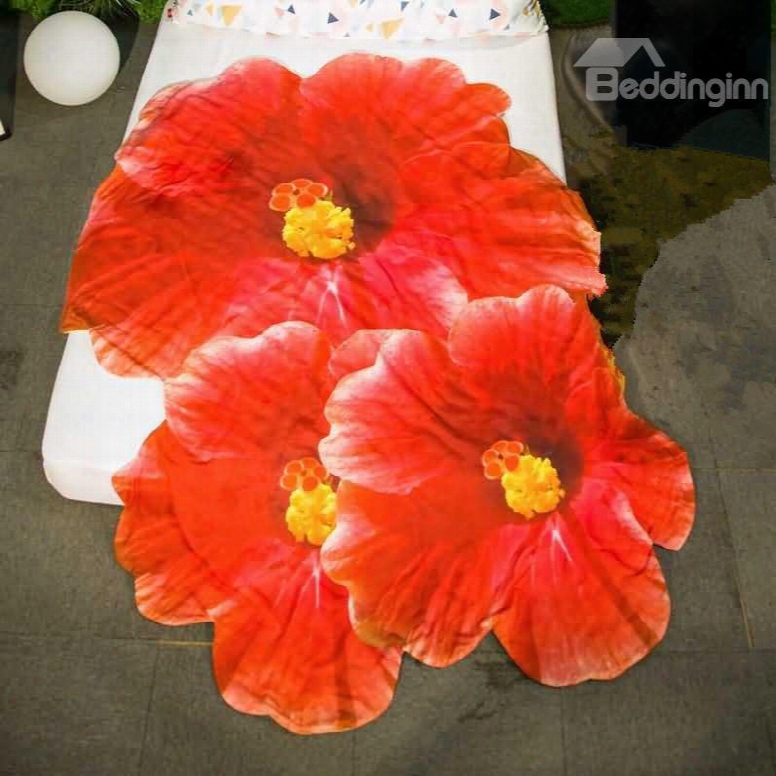 3d Realistic Red Hibiscus Design Skincare Polyester Quilt