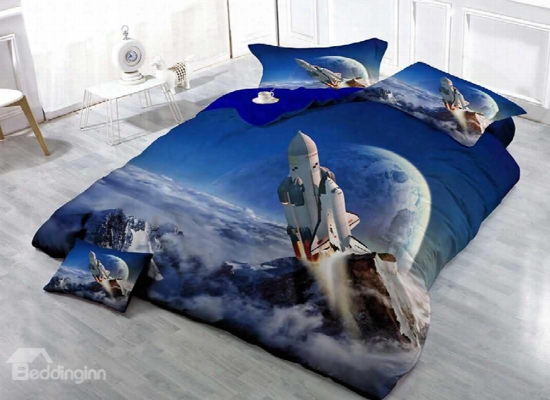 3d Rocket Printed Cotton 4-piece Bedding Sets/duvet Covers