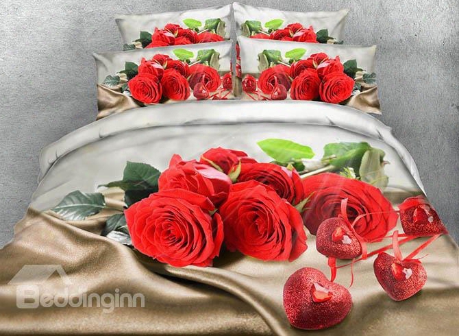 3d Rose Bouquet Prined Luxury Style 4-piece Bedding Sets/duvet Covers