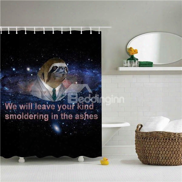 3d Sloth In Galaxy Printed Polyester Blue Bathroom Shower Curtain