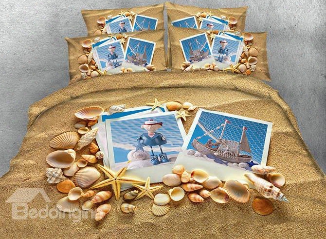 3d Starfish And Seaside Photos Printed 4-piece Bedding Sets/duvet Covers