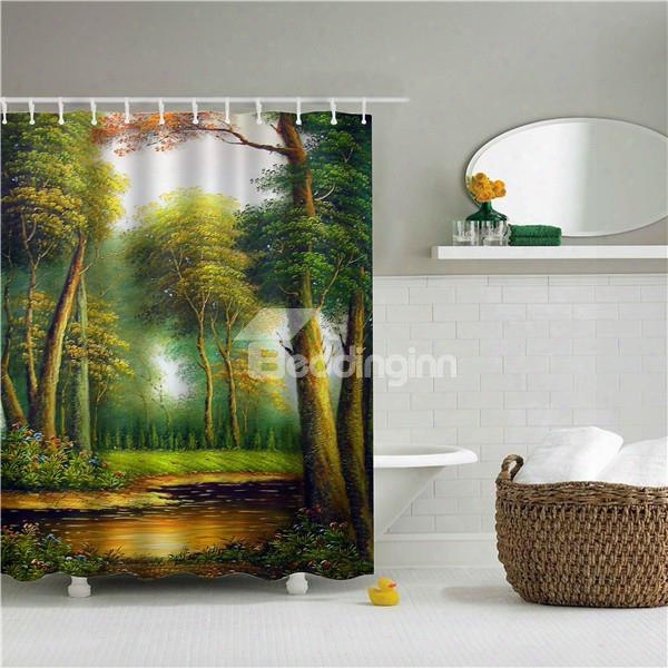 3d Tree Oil Painting Printed Polyester Bathroom Shower Curtain
