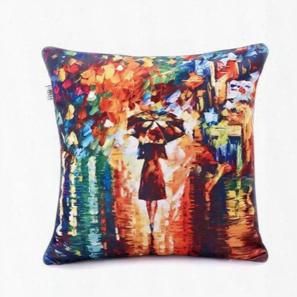 A Woman Under The Umbrella Paint Throw Pillow Case