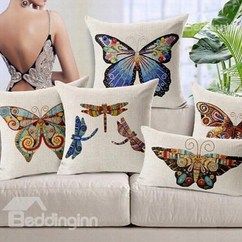 Amazing Butterfly Print Cotton Throw Pillow Case