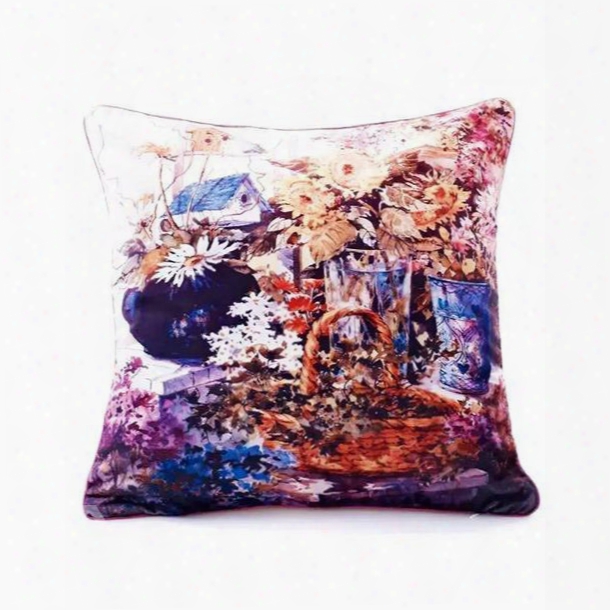 Attractive Colored Floral Paint Throw Pillow Case