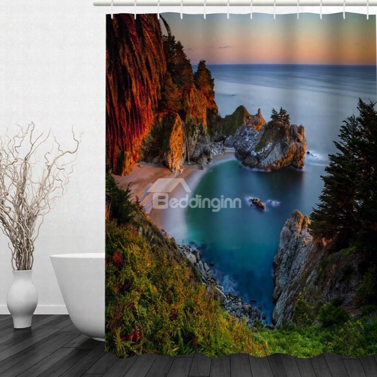 Beautiful Seaside Scenery 3d Printed Bath Room Waterproof Shower Curtain