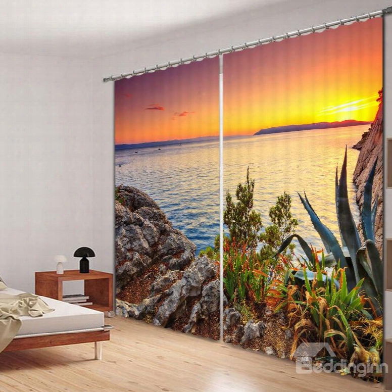 Beautiful Sunrise At The Seaside Printed 3d Curtain