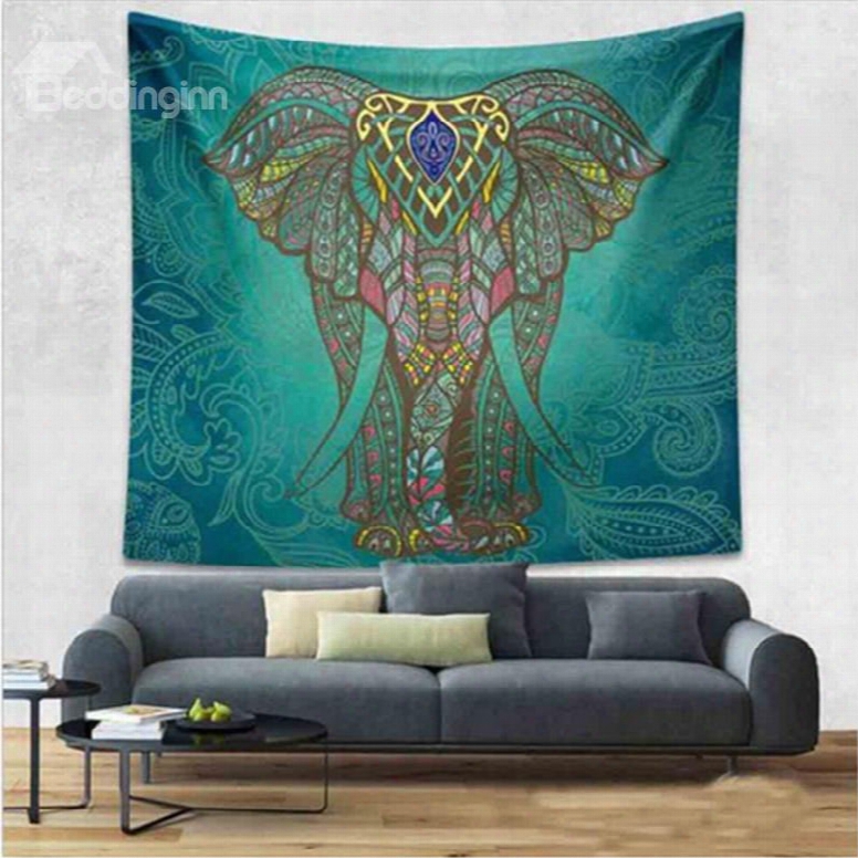 Big Elephant Pattern Ethnic Style Unilluminated Green Hanging Wall Tapestries