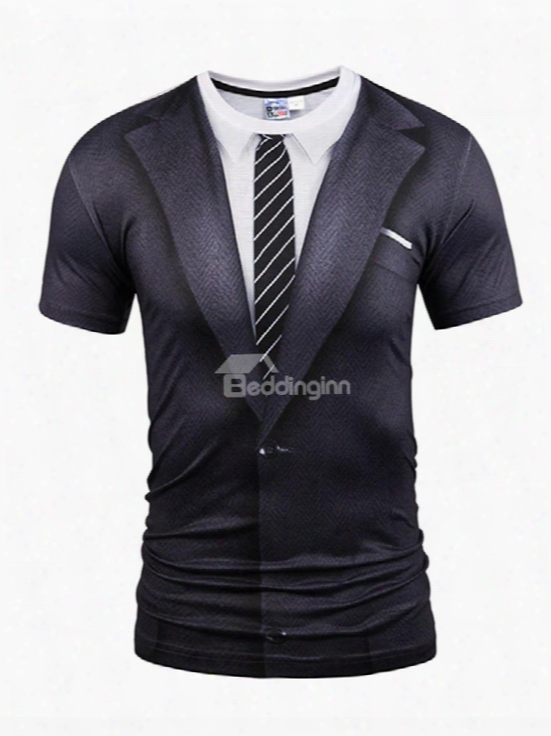 Black Suit With Striped Tie Printing Short Sleeve Men's 3d T-shirt