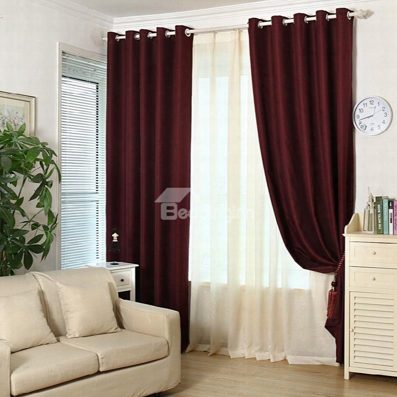Blackout Solid Red Polyester And Lined Blend Grommet Top Curtain