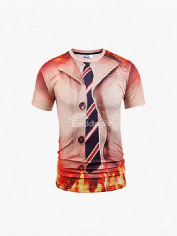 Blaze And Tie Printing Polyester Round Neck Man's 3d T-shirts