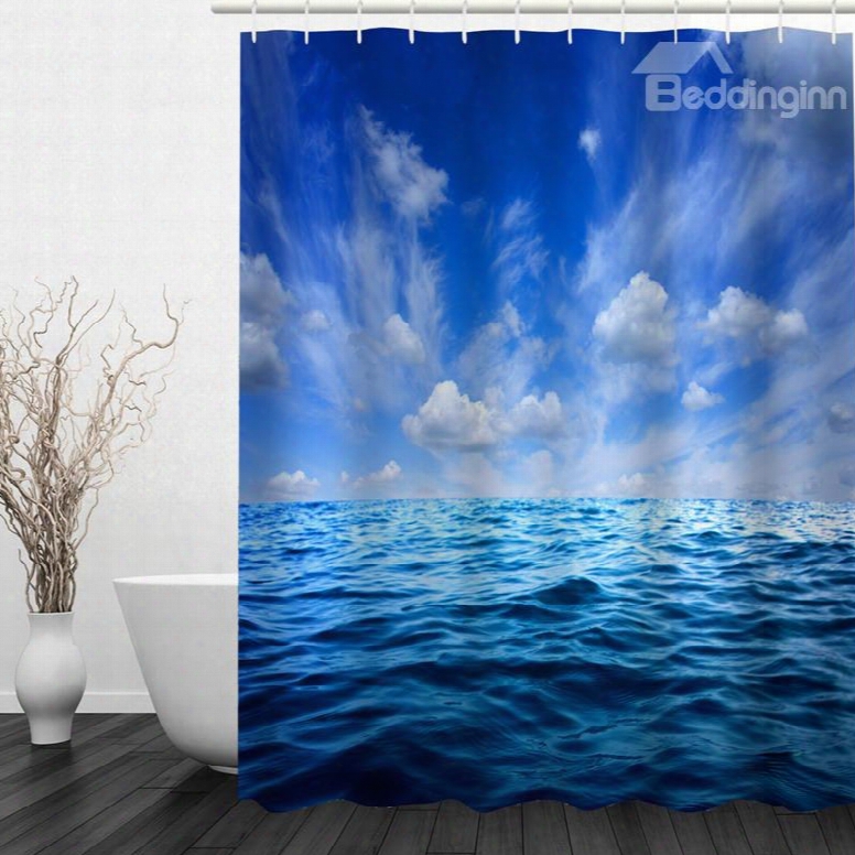 Blue Sky And Sea Pattern Polyester Waterproof And Eco-friendly 3d Shower Curtaij