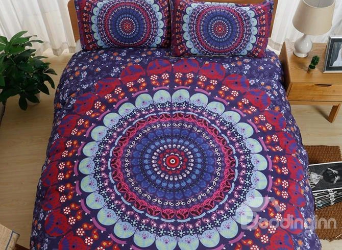 Bohemian Mandala Print Purple Ombre Polyester 3-piece Bedding Sets