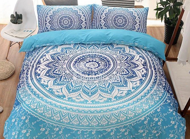 Bohemian Style Mandala Print Blue Gradient Polyester 3-piece Bedding Sets/duvet Cover