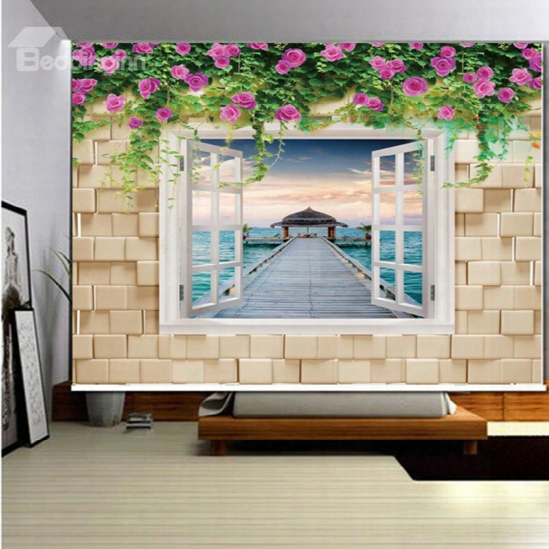 Bridge On The Sea Outside The Flower Wall 3d Printed Roller Shades