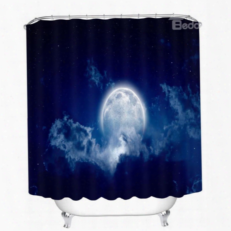 Bright Moon In The Dark Blue Sky 3d Printed Bathroom Waterproof Shower Curtain