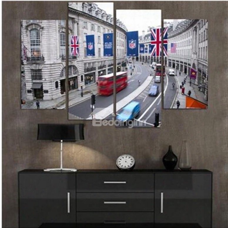 British Street Hanging 4-piece Canvas Waterproof And Eco-friendly Non-framed Prints