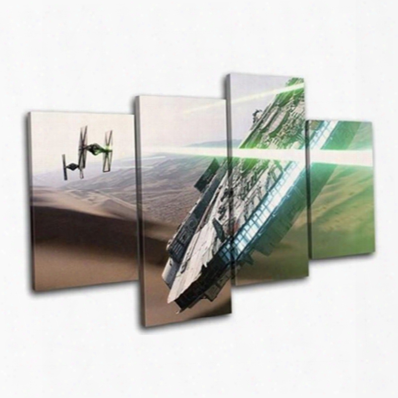 Brown Desert And Ufo Hanging 4-piece Canvas Waterproof And Eco-friendly Non-framed Prints