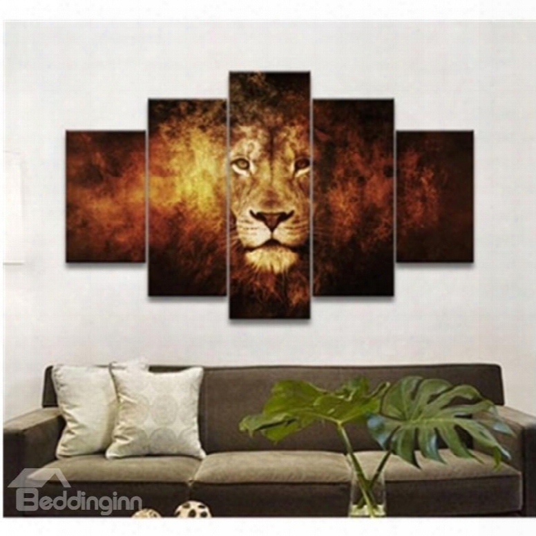 Brown Lion Hanging 5-piece Canvas Non-framed Wall Printw