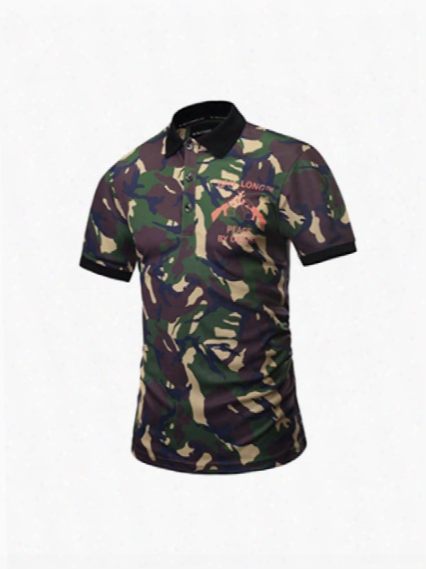 Camouflage With Letters Polyester Short Sleeves Men's 3d T-shirts