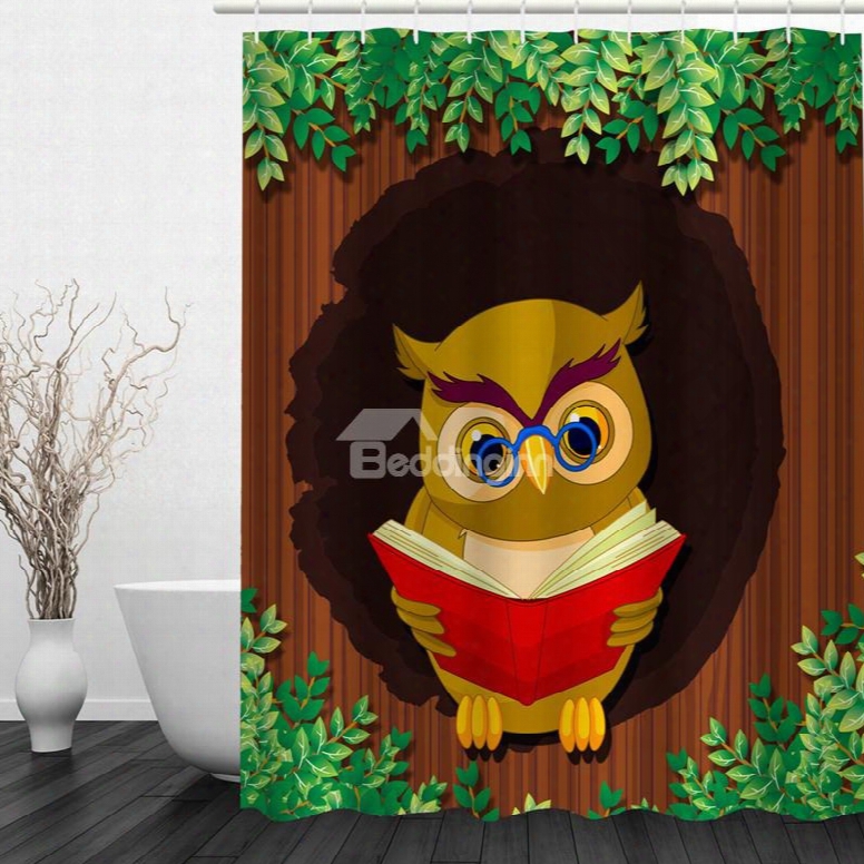 Cartoon Professor Owl 3d Printed Bathroom Waterproof Shower Curtain