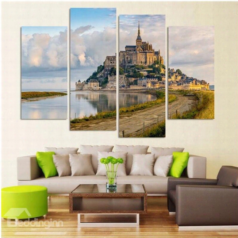 Castle On The Lakeside 4-piece Canvas Hunb Non-framed Wall Prints