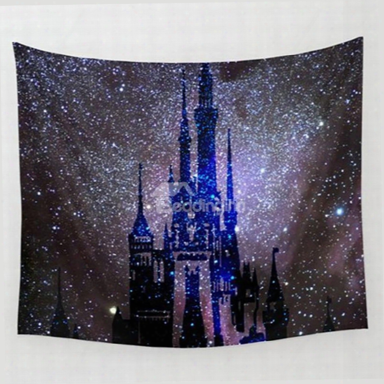Castle Under Galaxy Space And Twinkle Stars Decorative Hanging Wall Tapestry