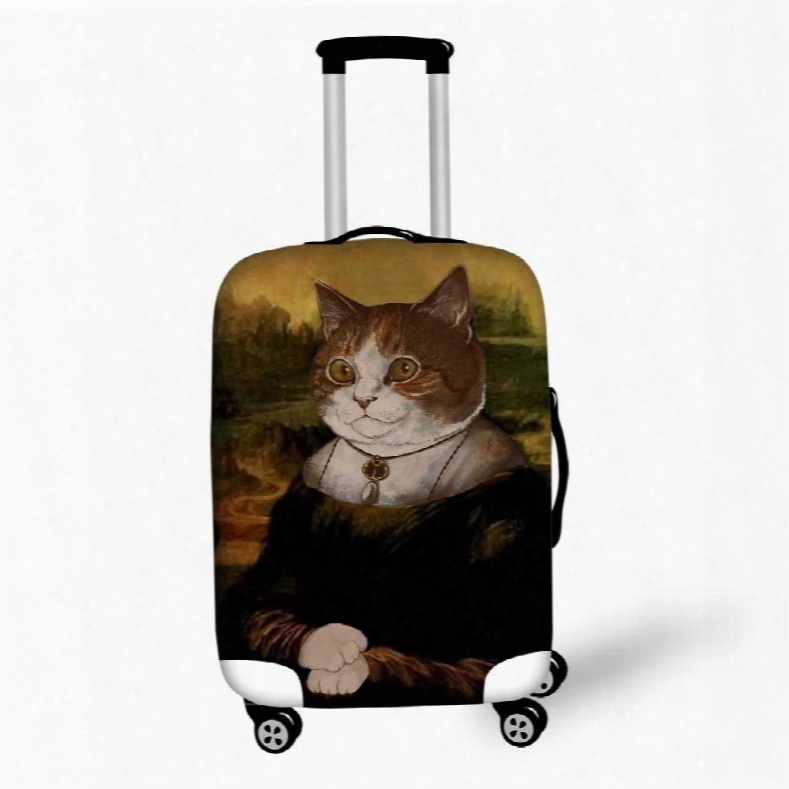 Cat's Smile Mona Lisa Style Waterproof Spandex 3d Luggage Covers