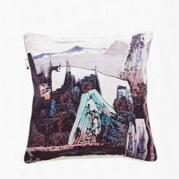 Chinese Ink Landscape Paint Throw Pillow