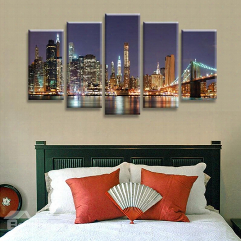 City Night Scenery 5-panel Canvas Hung Non-framed Wall Prints