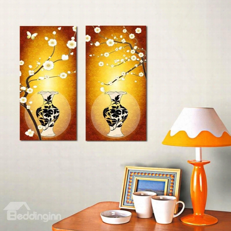 Classic Flowers And Vases Pattern 2 Pieces Framed Wall Art Prints