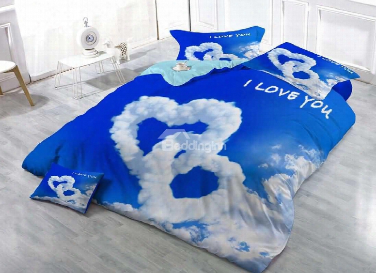 Cloud Of Love Shape Cotton Luxury 3d Printed 4-pieces Bedding Sets/duvet Covers