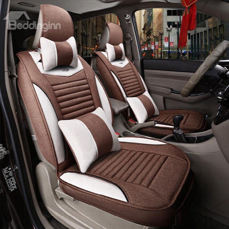 Colorful Elegant Striped Flax And Natural Fibers Designed For 7 Seats Car Seat Cover